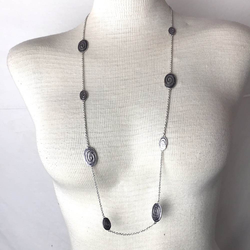Lauren G Adams long  enamel swirl oval station necklace.